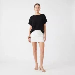 Blusa Solta Decote Canoa Manga Curta<BR>- Preta<BR>- MARIA VALENTINA