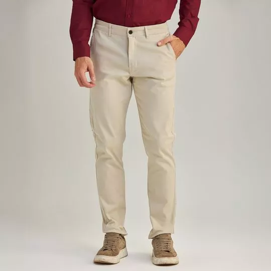 Calça Reta Com Bolsos- Bege Claro- Vip Reserva Premium