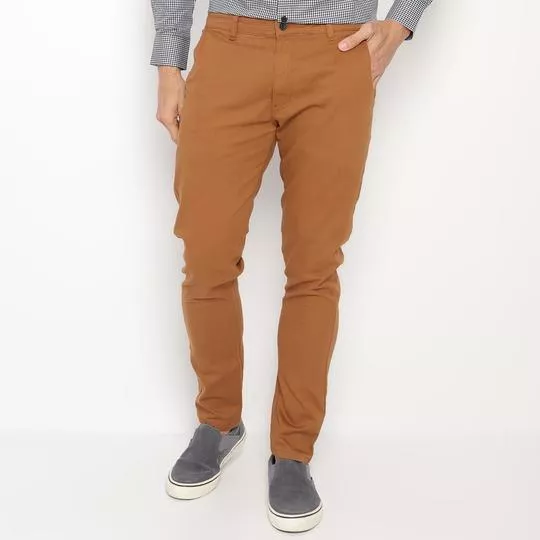 Calça Chino Com Bolsos- Marrom- Vip Reserva Premium