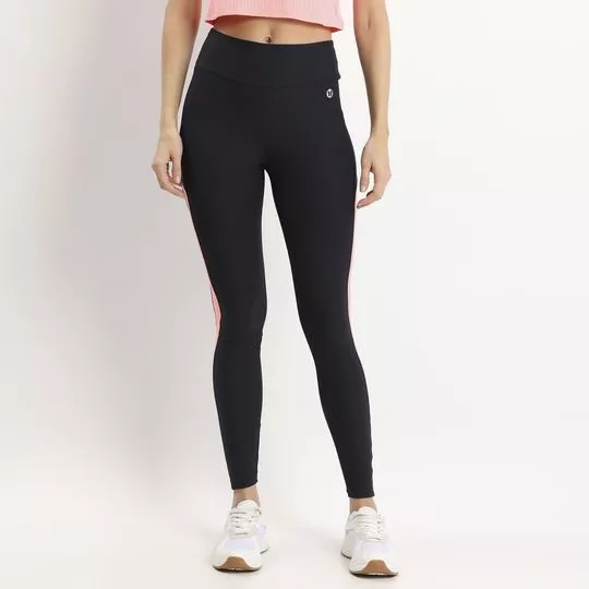 Legging Com Recortes- Preta & Laranja Claro- Vestem