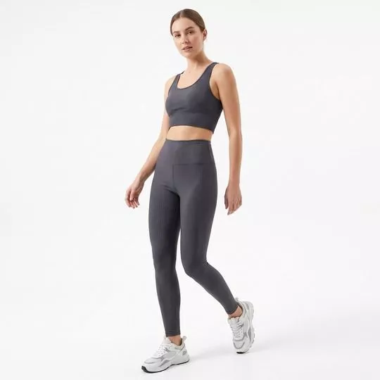 Legging Fuso Rib Canelada- Cinza Escuro- Vestem