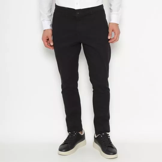 Calça Reta Com Franzidos- Preta- AD Fashion