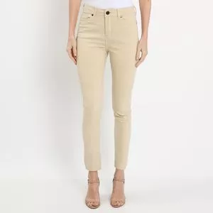 Calça Brim Lycra Skinny<BR> - Bege<BR> - Vide Bula
