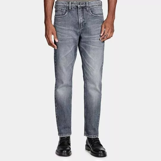 Calça Jeans Regular Estonada- Cinza- Aramis