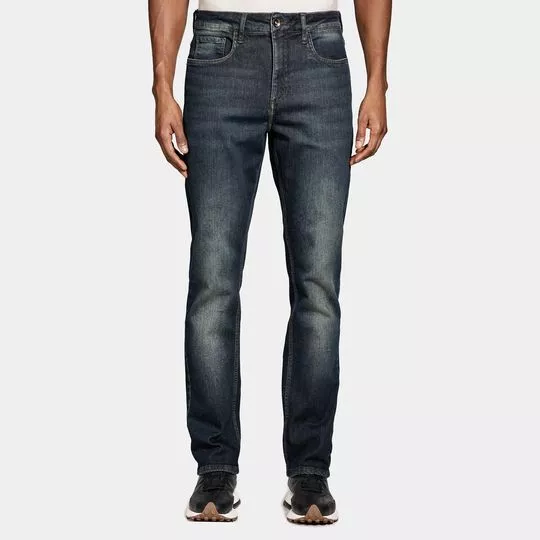 Calça Jeans Regular Estonada- Azul Marinho- Aramis