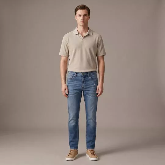 Calça Jeans Estonada- Azul- Aramis