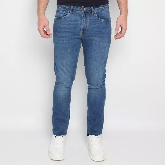 Calça Jeans Slim Com Bolsos- Azul Escuro- Aramis