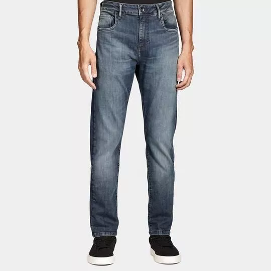 Calça Jeans Slim Estonada- Azul- Aramis