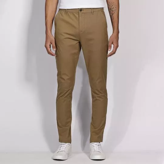 Calça Chino Slim Clássica Sarja- Caramelo- Aramis