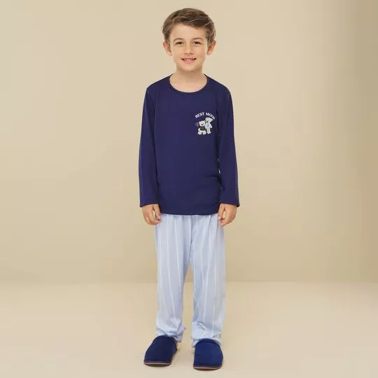 Pijama Longo- Azul Escuro- Anna Kock Sleepwear