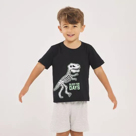 Pijama Dinossauro- Preto & Cinza- Anna Kock Sleepwear