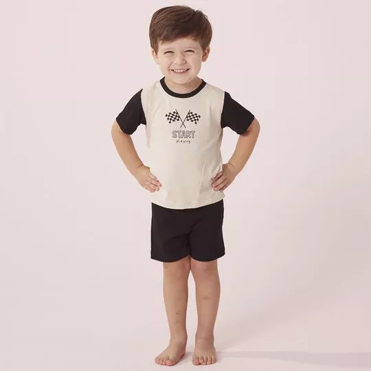Pijama Estampa De Corrida- Off White & Preto- Anna Kock Sleepwear