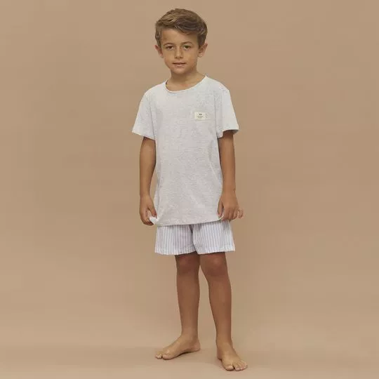 Pijama Curto Listrado- Cinza Claro- Anna Kock Sleepwear