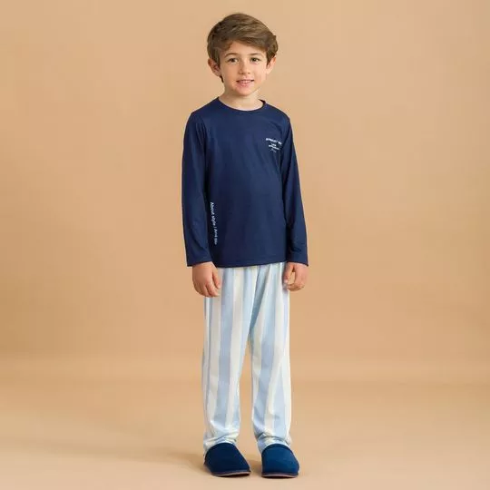 Pijama Longo Listrado- Azul- Anna Kock Sleepwear
