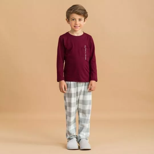 Pijama Longo Xadrez- Vinho- Anna Kock Sleepwear