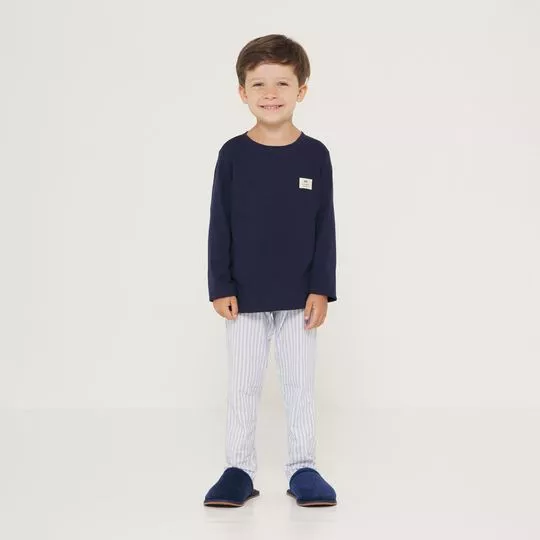 Pijama Longo Listrado- Azul Marinho- Anna Kock Sleepwear