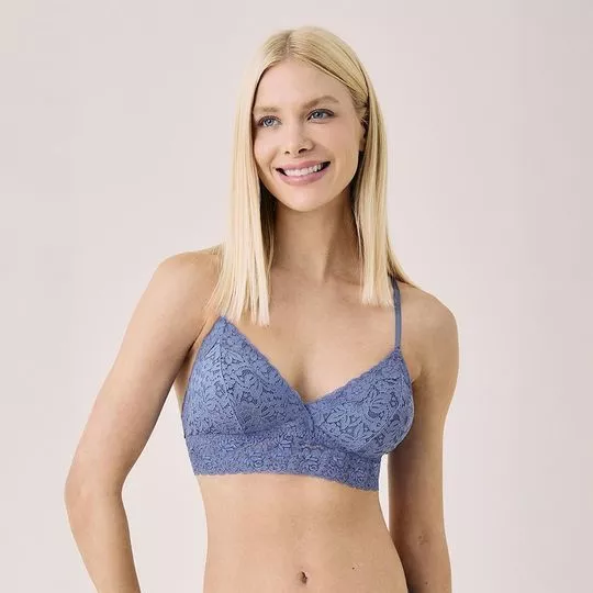 Sutiã Top Triângulo Renda Com Bojo Removível- Azul- Hope