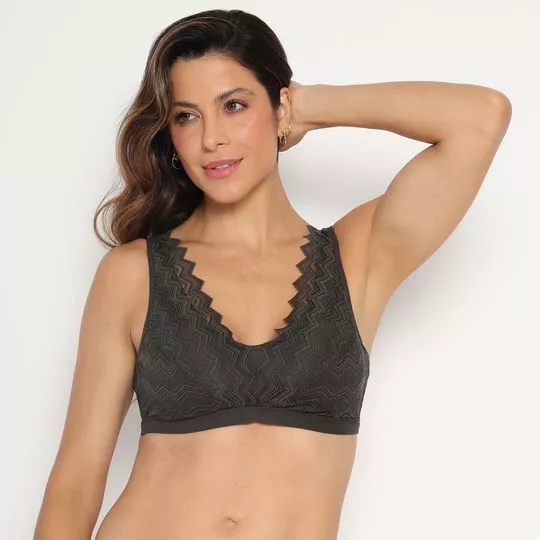 Soutien Em Renda- Cinza Escuro & Preto- Liz