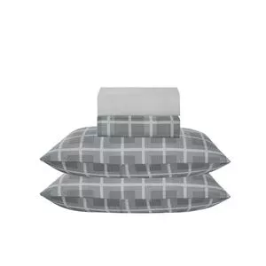 Jogo De Cama Micropercal 300 Fios Estampado Queen<br /> - Cinza Escuro<br /> - 240x260cm<br /> - 3Pçs<br /> - Niazitex