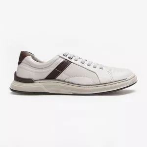 Sapatênis Em Couro<BR> - Off White & Marrom<BR> - Democrata