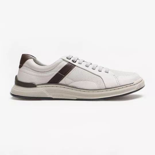 Sapatênis Em Couro - Off White & Marrom - Democrata