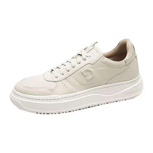 Tênis Couro Casual Denim Block - Off White - Democrata