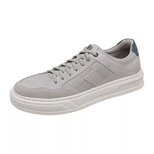 Tênis Couro Denim Wide - Off White - Democrata