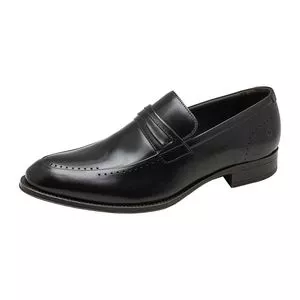 Sapato Social Couro Slip-on<BR> - Preto<BR> - Democrata