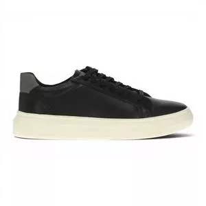 Tênis Casual De Couro Com Cadarço<BR> - Preto<BR> - Zoomp