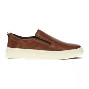 Tênis Slip-on Couro<BR>- Marrom<BR>- Zoomp