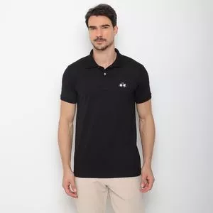 Polo Em Piquê Com Bordado<BR>- Preto<BR>- La Martina