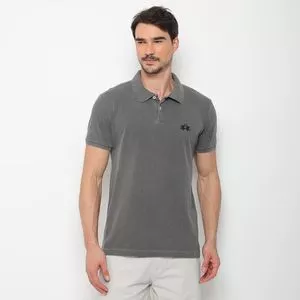 Polo Estonada Em Piquê Com Bordado<BR>- Preto<BR>- La Martina