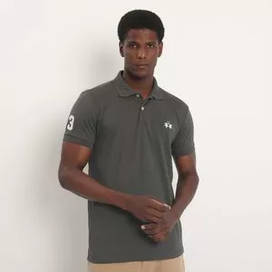 Polo Clássica Com Inscrições<BR>- Cinza Escuro<BR>- La Martina