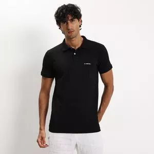 Polo Em Piquê Com Bordado<BR>- Preta<BR>- La Martina
