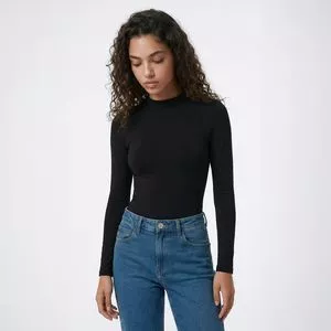 Body Justo Manga Longa Gola Alta<BR>- Preto<BR>- Hering