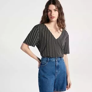 Blusa Blusa Listrado<BR>- Preta<BR>- Hering