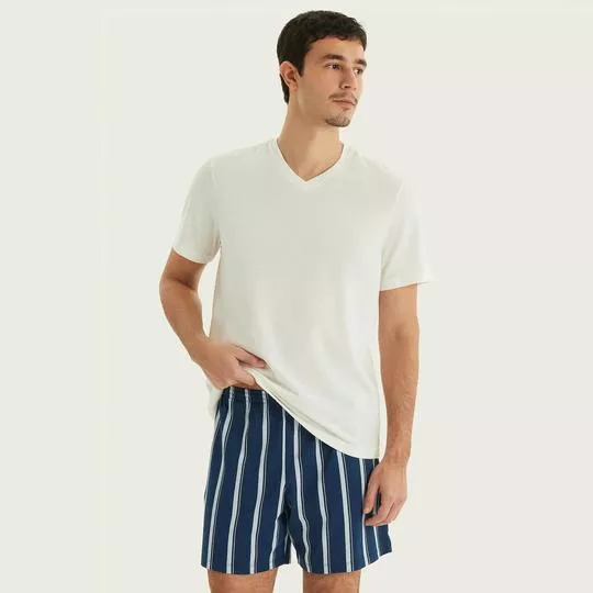 Pijama Masculino Listrado- Off White- Hering