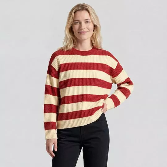 Blusão Tricot Listrado- Vermelho- Hering
