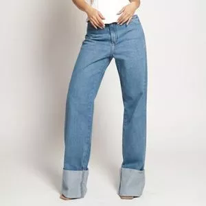 Calça Jeans Wide Leg<BR>- Azul<BR>- Consciência Jeans