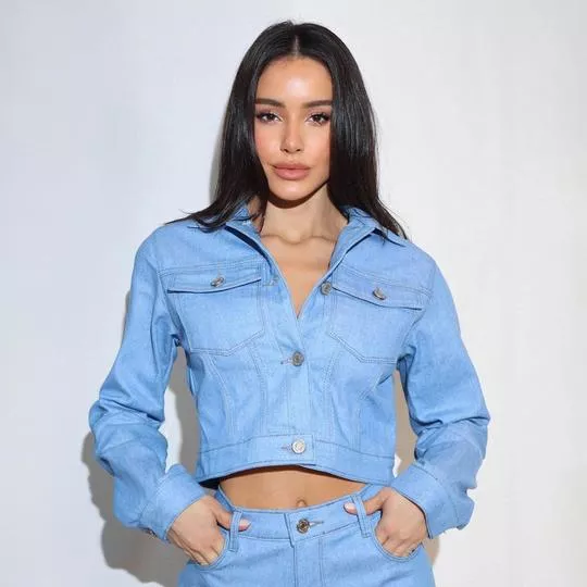 Jaqueta Jeans Cropped- Azul Claro- Consciência Jeans