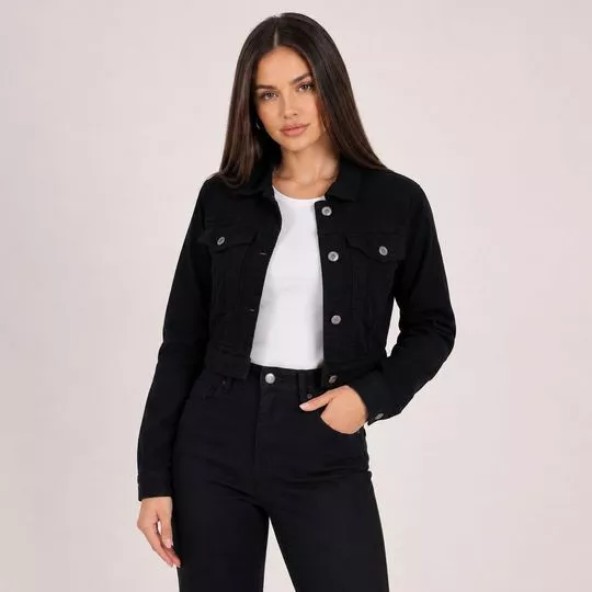 Jaqueta Cropped- Preta- Consciência Jeans