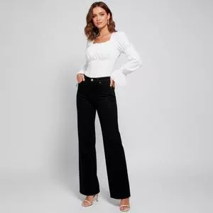 Calça Wide Leg<BR>- Preto<BR>- Consciência Jeans