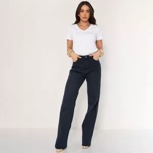 Calça Wide Leg<BR>- Azul Marinho<BR>- Consciência Jeans