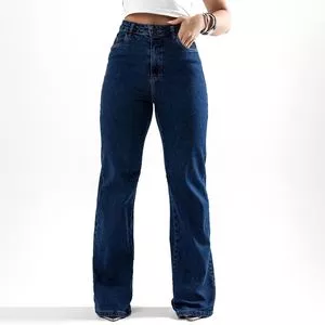 Calça Jeans Wide Leg Com Bolsos<BR>- Azul Escuro<BR>- Consciência Jeans