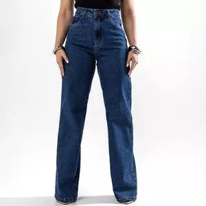 Calça Jeans Wide Leg Com Bolsos<BR>- Azul Escuro<BR>- Consciência Jeans