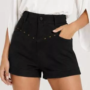 Shorts Mom Camurça<BR>- Preto<BR>- Consciência Jeans