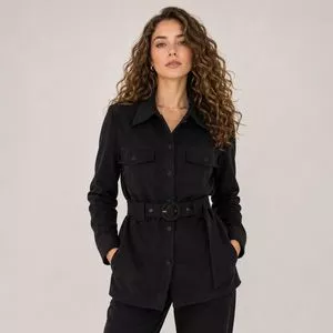 Jaqueta Camurça Com Cinto<BR>- Preto<BR>- Consciência Jeans