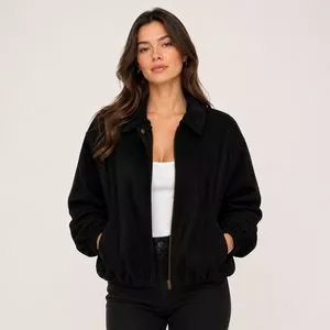 Jaqueta Bomber Balonê Tecido Sintético<BR>- Preto<BR>- Consciência Jeans