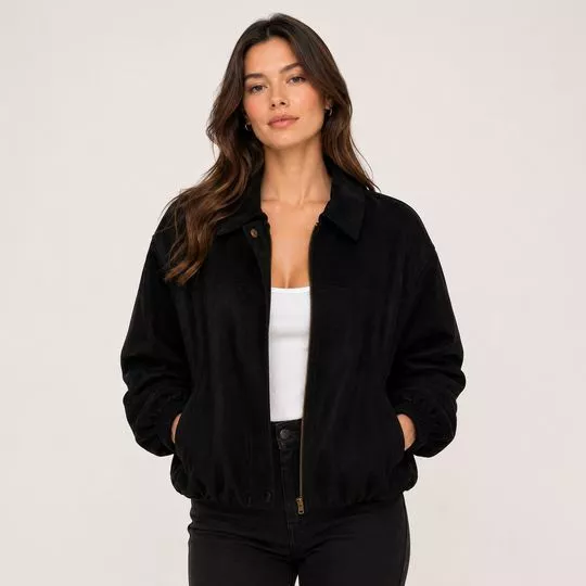 Jaqueta Bomber Balonê Tecido Sintético- Preto- Consciência Jeans