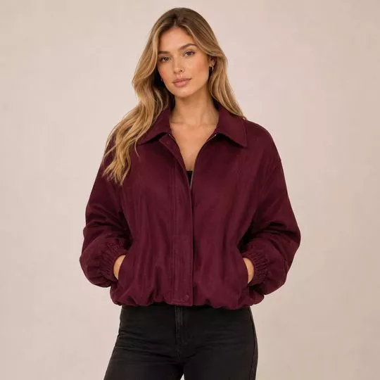Jaqueta Balonê Tecido Sintético- Vermelho- Consciência Jeans